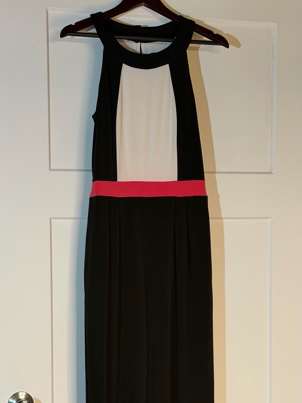 Vince Camuto Black and White Jumpsuit with Pink Waist Detail
